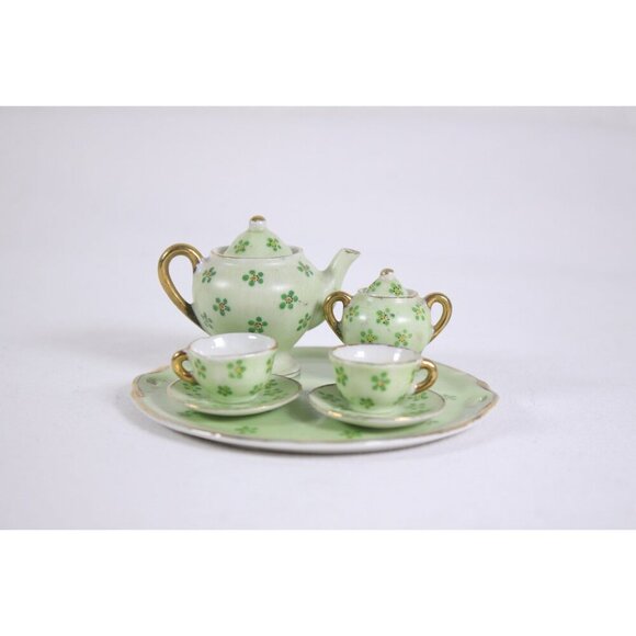 AS IS Miniature porcelain Tea Service Occupied Japan, Vintage Fairy green tea - Picture 2 of 10